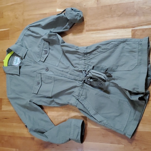 VINTAGE LONG SLEEVE ROMPER KHAKI GREEN BUTTON DOWN XS - Picture 4 of 13